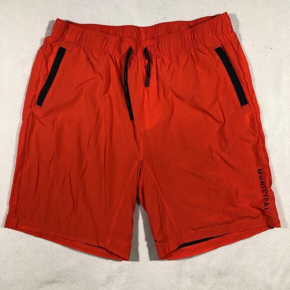 Municipal Mens Large Active Shorts Orange Lined Sport Utility Gear - Picture 1 of 11